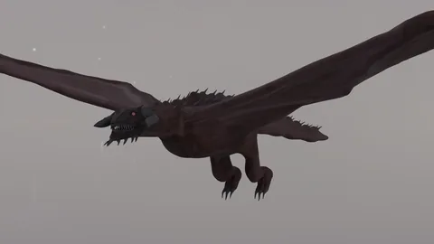 Winged dragon sculpt seen head-on in flight