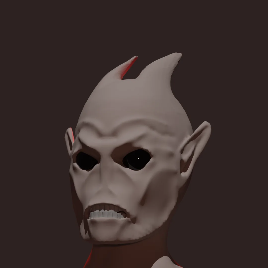 Demon character bust sculpted and rendered in Blender, lit with red rim light
